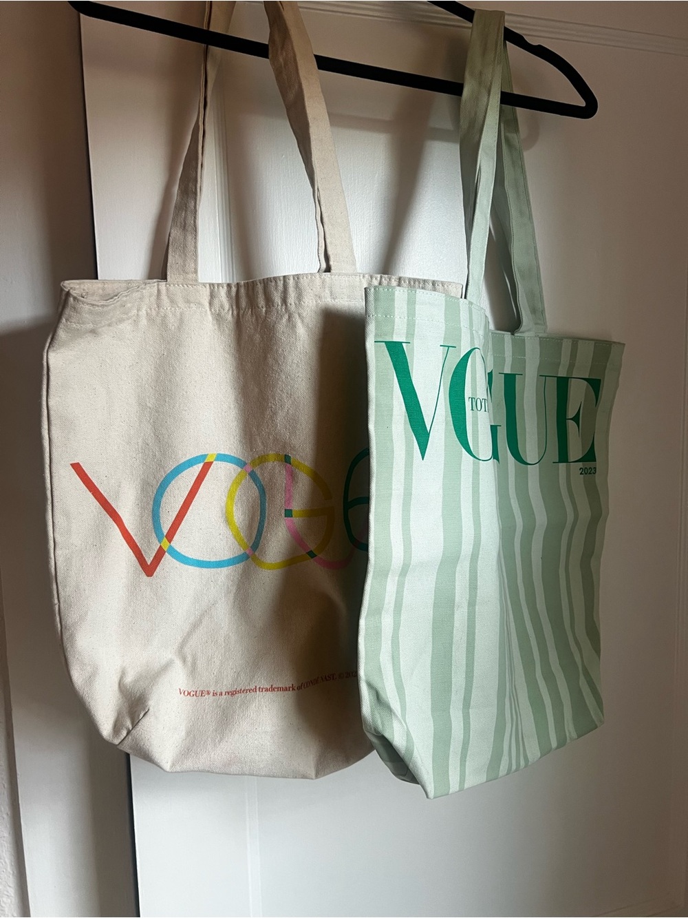 Vogue promotional canvas tote bags (set of 2), 2022 and 2023